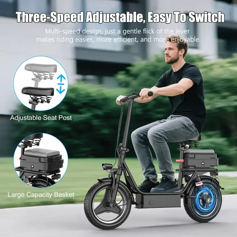 Folding electric scooter with trunk, 500W motor (peak 650W), 48V15AH, 20MPH