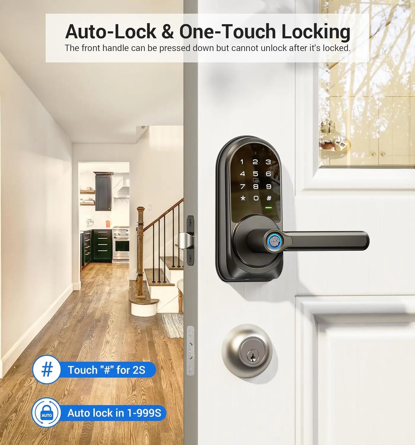 Veise RZ09 Smart Lock, 7-in-1 Keyless Entry with Handle Set
