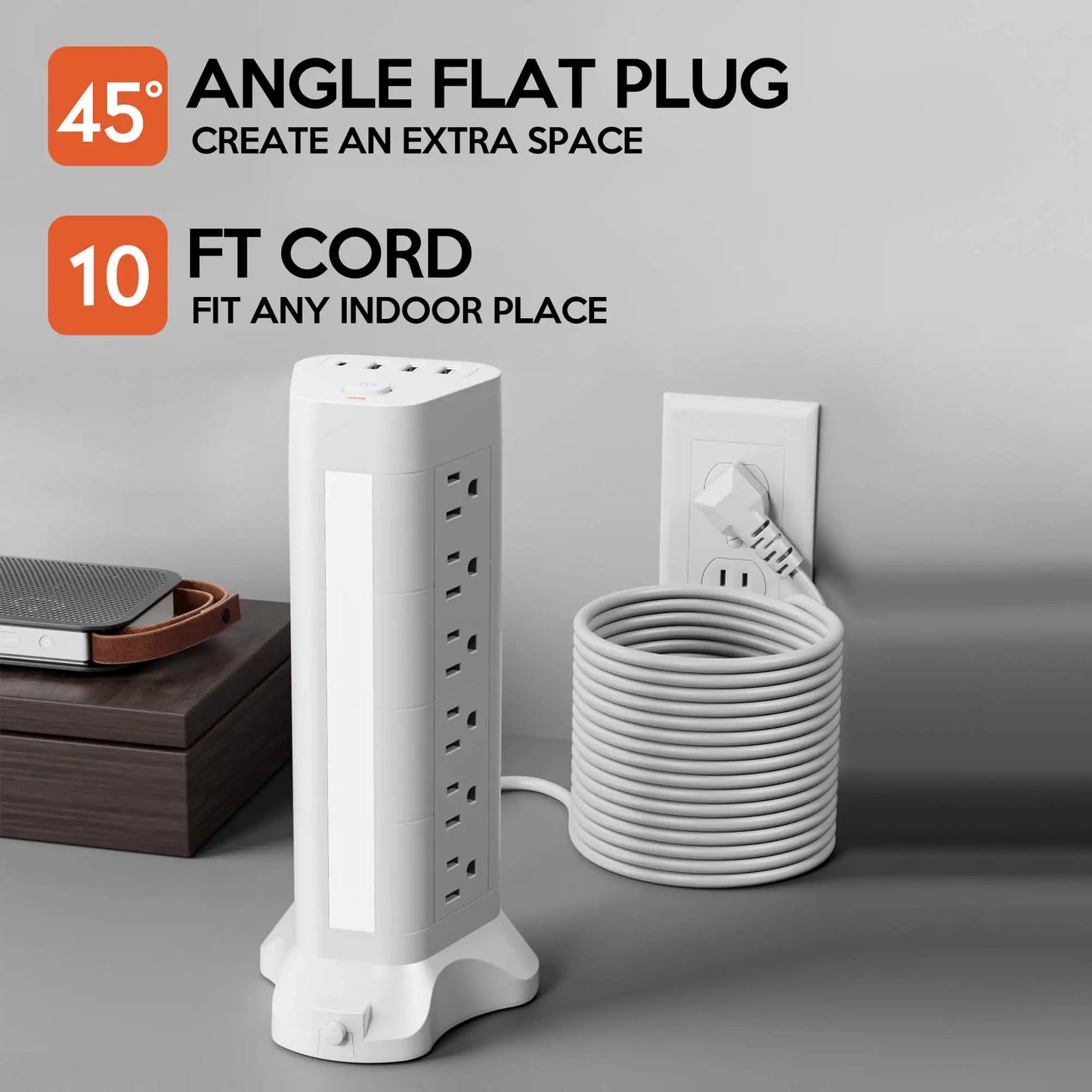 10ft Extension Cord with 18 Outlets & 4 USB Ports