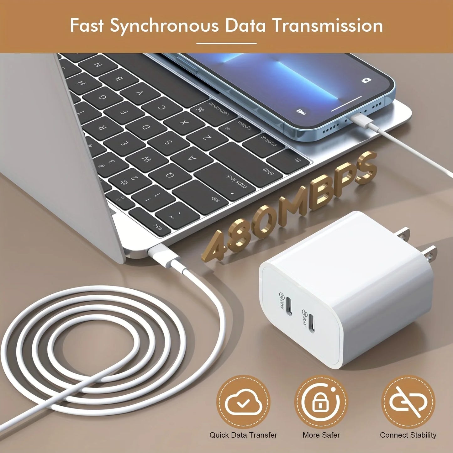 JAYUANONE 2Packs For iPhone Charger Fast Charging, 20W Dual USB C Wall Charger
