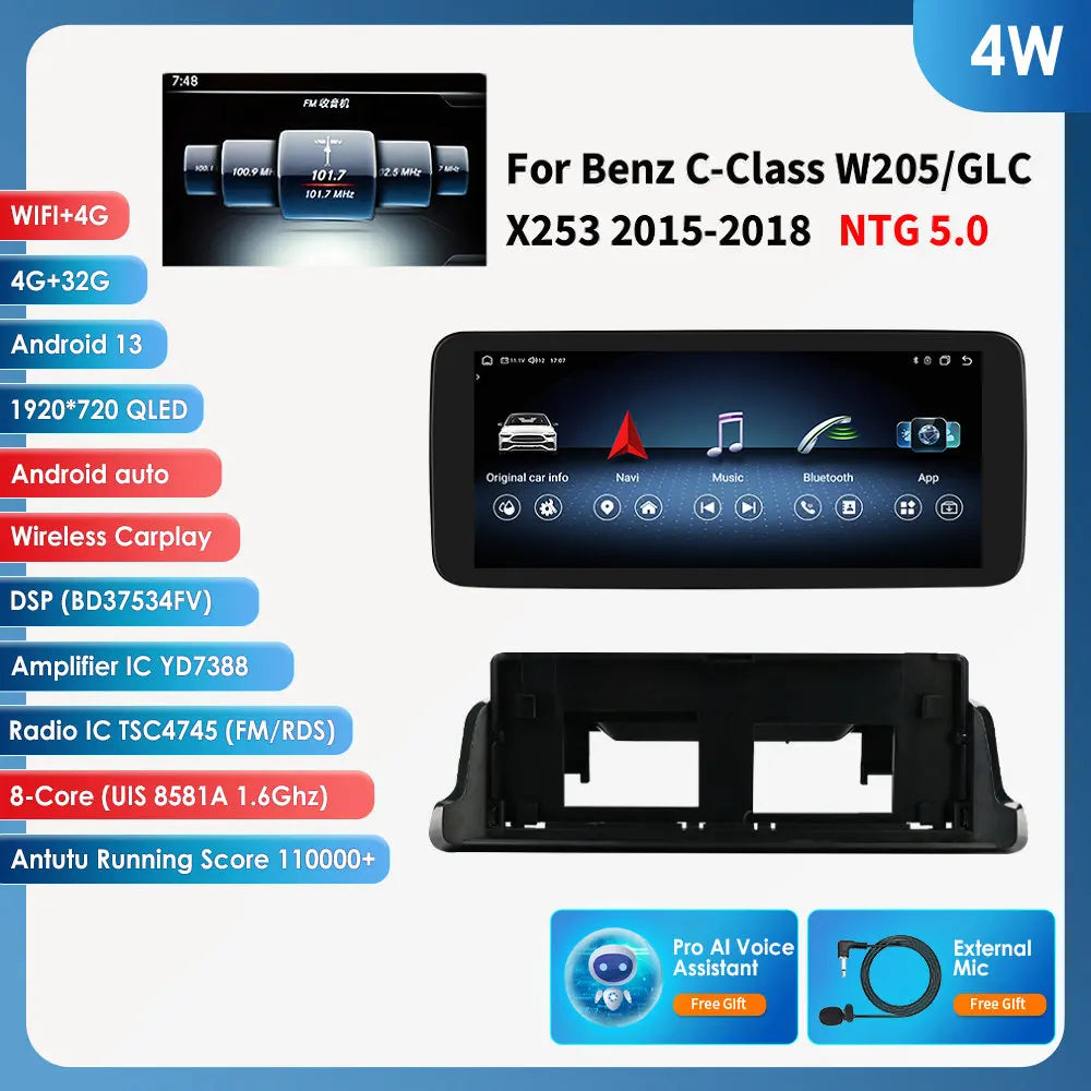 10.25"Android Auto Car radio Multimedia player For Mercedes Benz C-Class