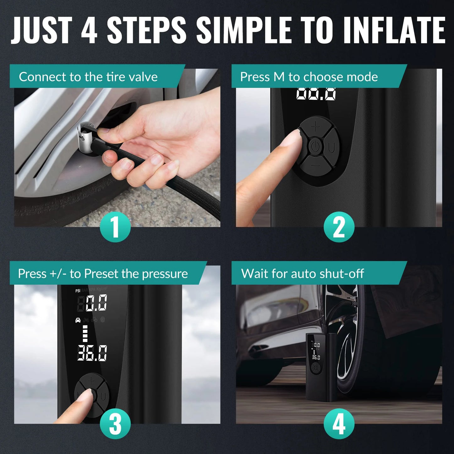 Portable Tire Inflator Model P005 Air Compressor - 150 PSI