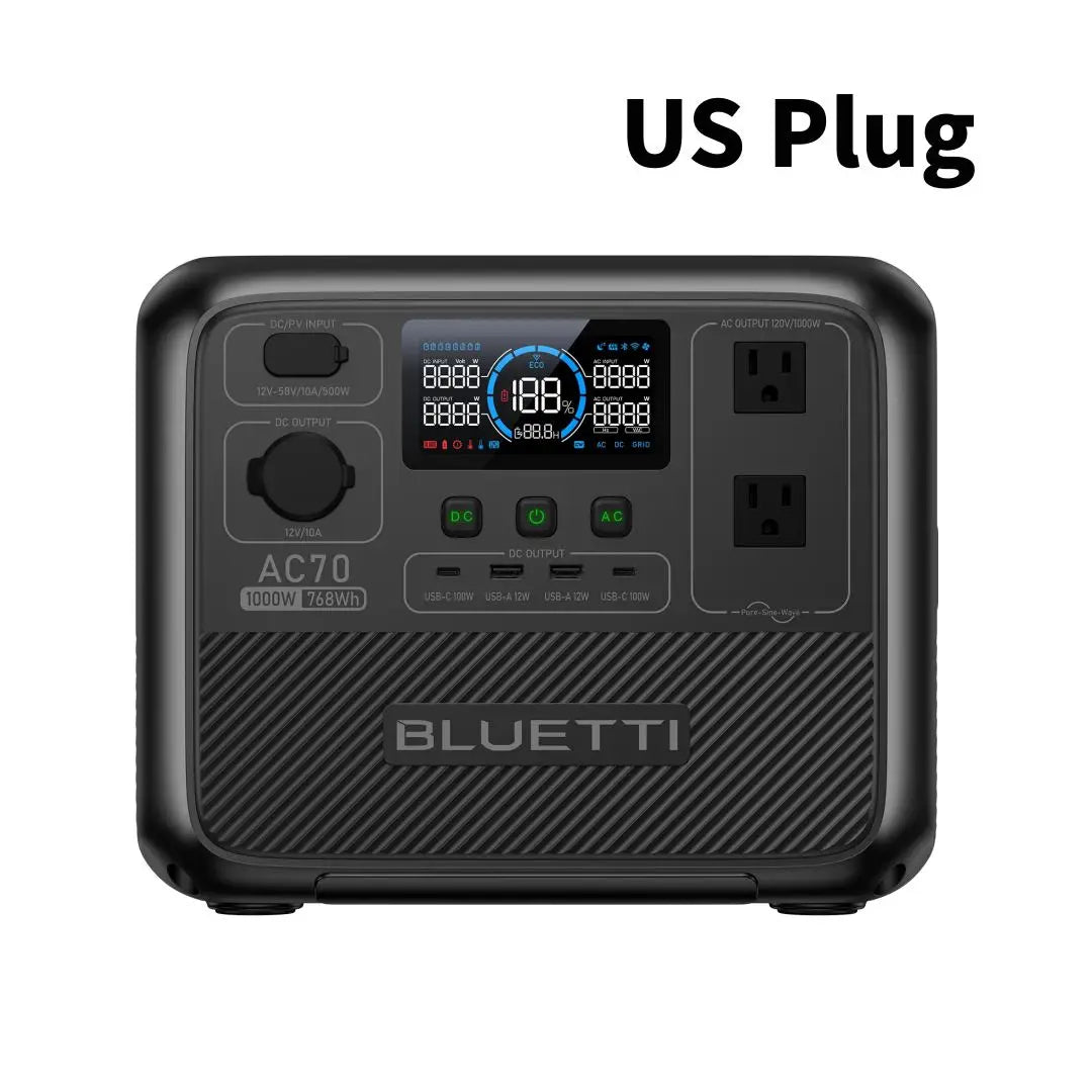 BLUETTI AC70 768Wh 1000W Portable Power Station Solar