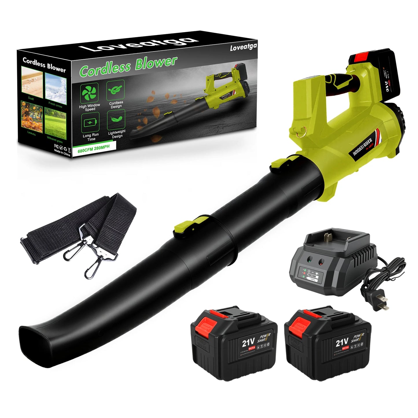 LOVEATGA 21V Cordless Leaf Blower Electric Air Blower