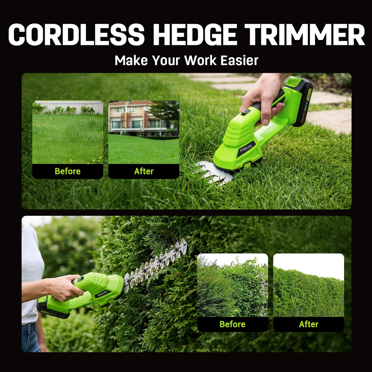 Deli 20V Cordless Hedge Trimmer 5 Inch Shear 9"