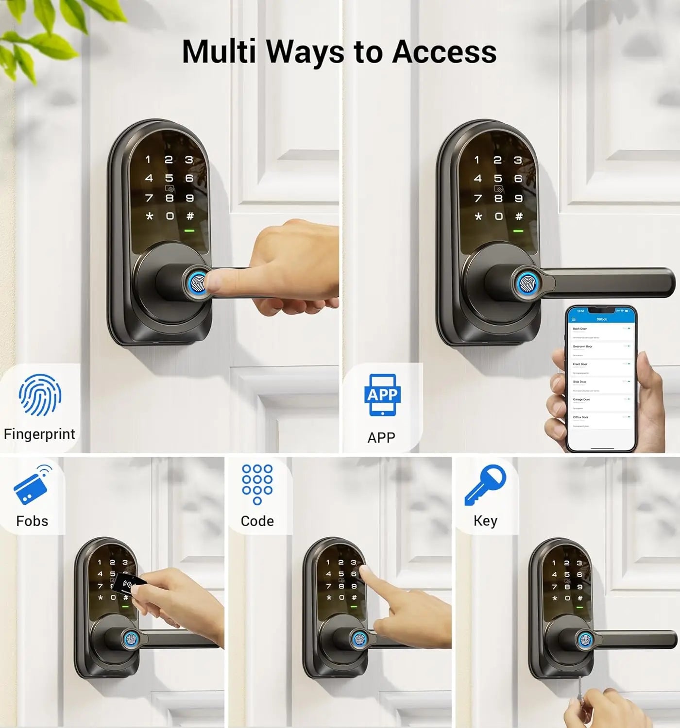 Veise RZ09 Smart Lock, 7-in-1 Keyless Entry with Handle Set