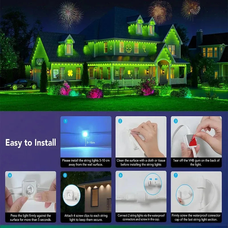 147FT 90LEDs Permanent Outdoor Light String APP Smart RGBIC