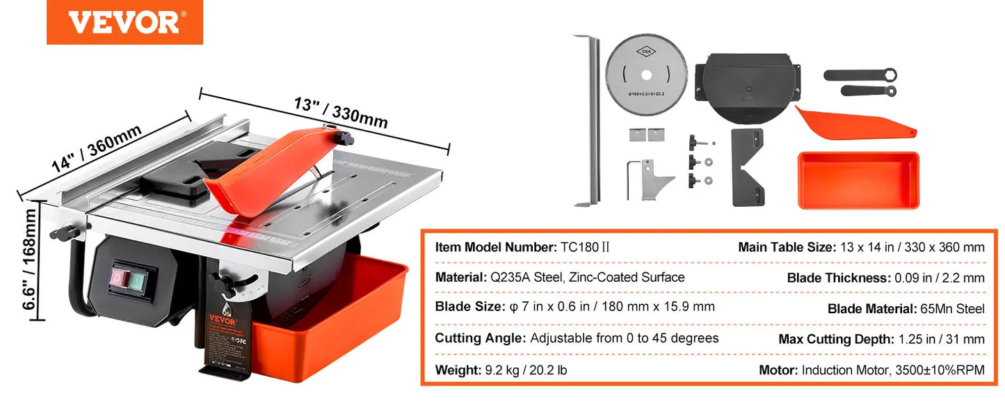 SucceBuy Wet Tile Saw 7-inch Steel Blade 3500 RPM