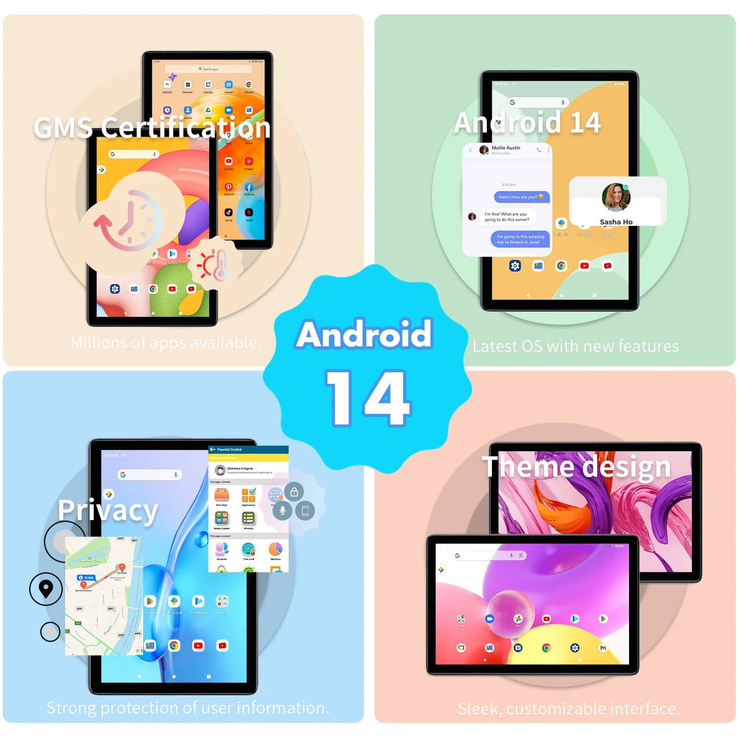 PRITOM Android 14 Tablet 10.1 Inch, 8GB RAM + 128GB ROM