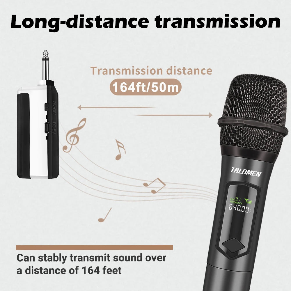 Talomen Wireless Microphone, Professional, Dual Handheld