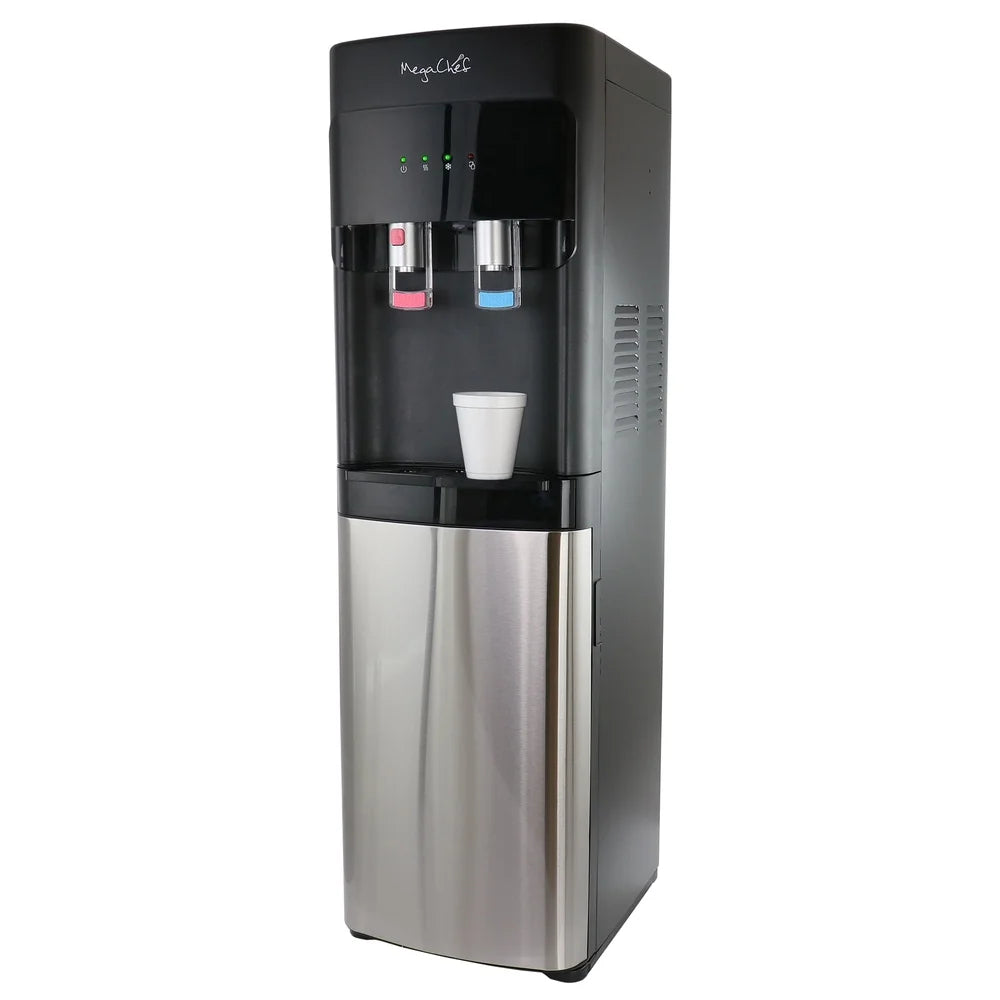 MEGACHEF Stainless Steel Hot Cold Water Dispenser 5 Gallon Cooler Bottom‑Loading