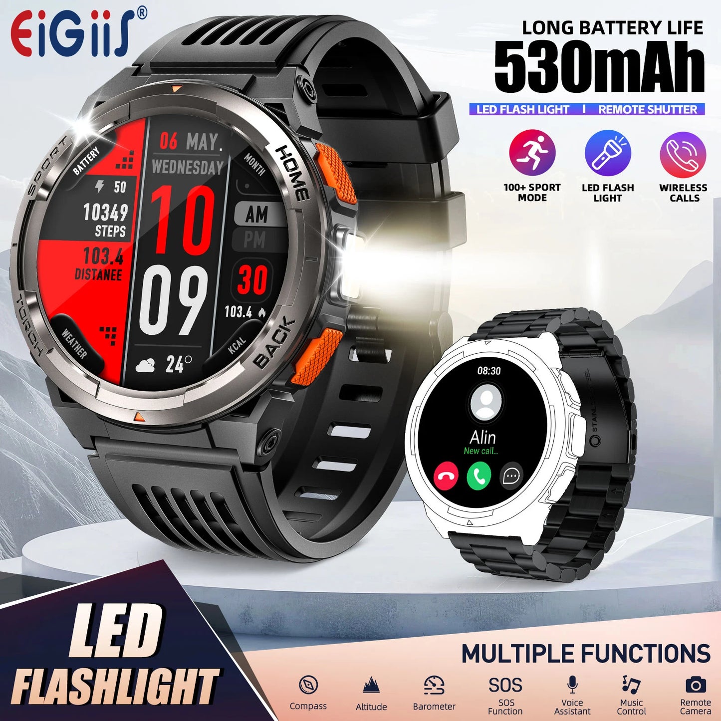 EIGIIS 1.45 Inch Smart Watch KE5 3ATM Waterproof