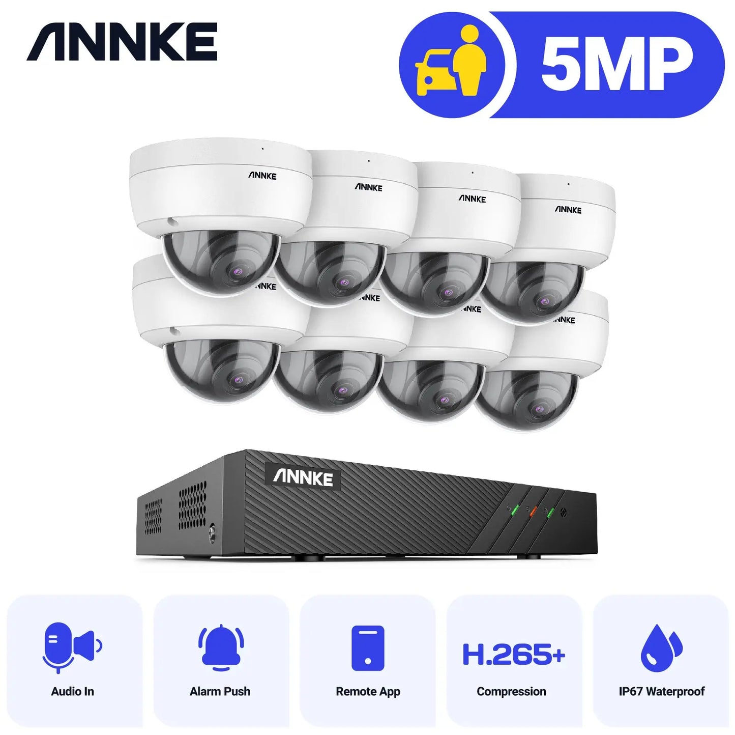 ANNKE 5MP FHD POE Network Video Security System H.265+ 6MP NVR With 5MP Weatherproof Surveillance POE Cameras Audio in Ip Camera
