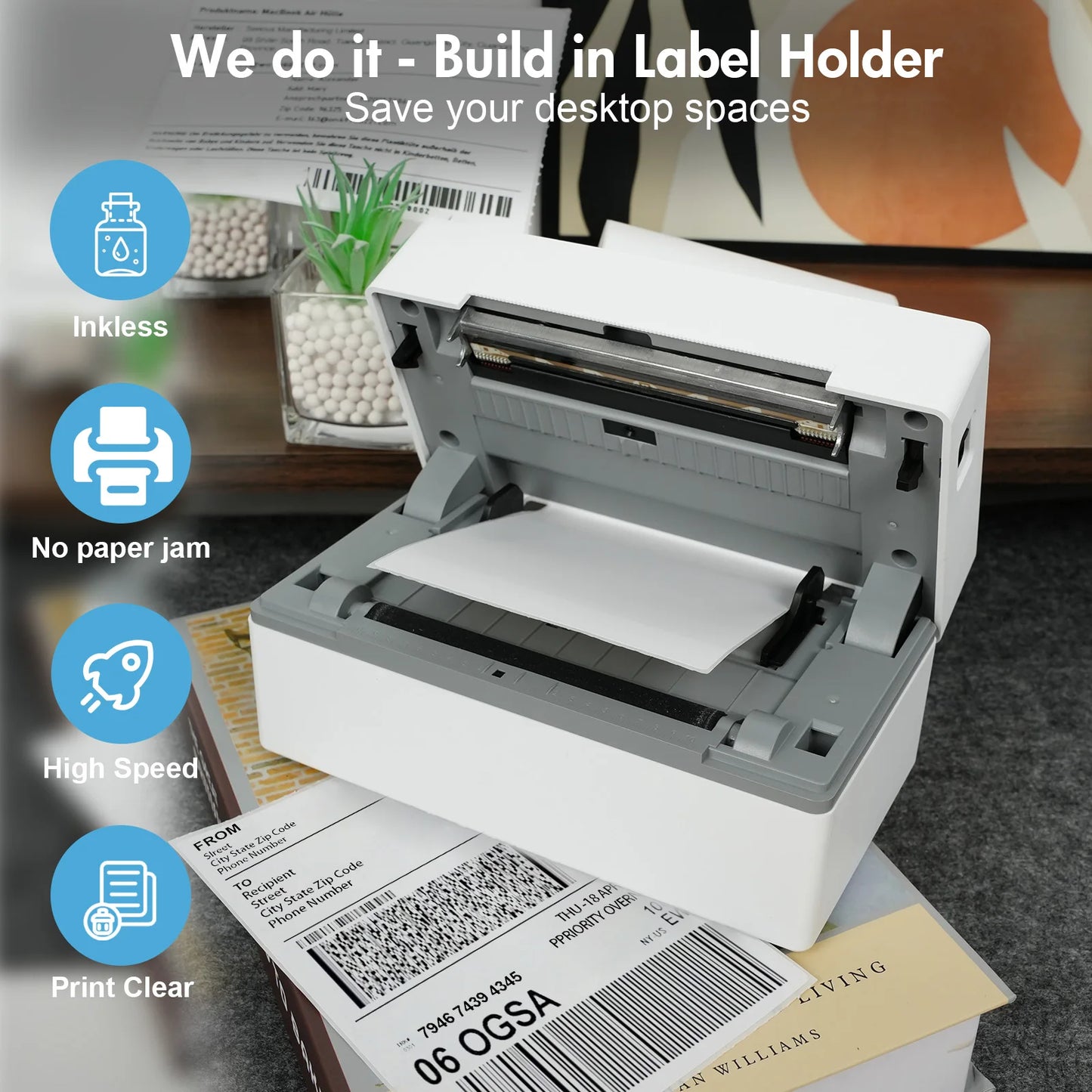 Thermal Label Printer Portable No Ink Required 300DPI 4x6