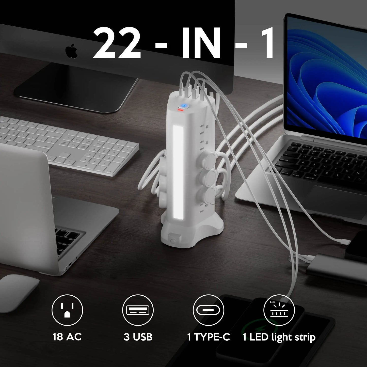 10ft Extension Cord with 18 Outlets & 4 USB Ports