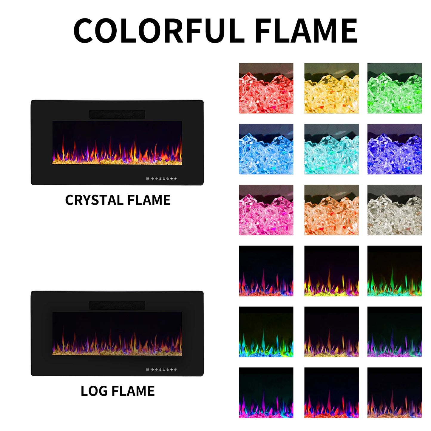 36" Recessed & Wall Mounted Electric Fireplace, Ultra thin & Low Noise