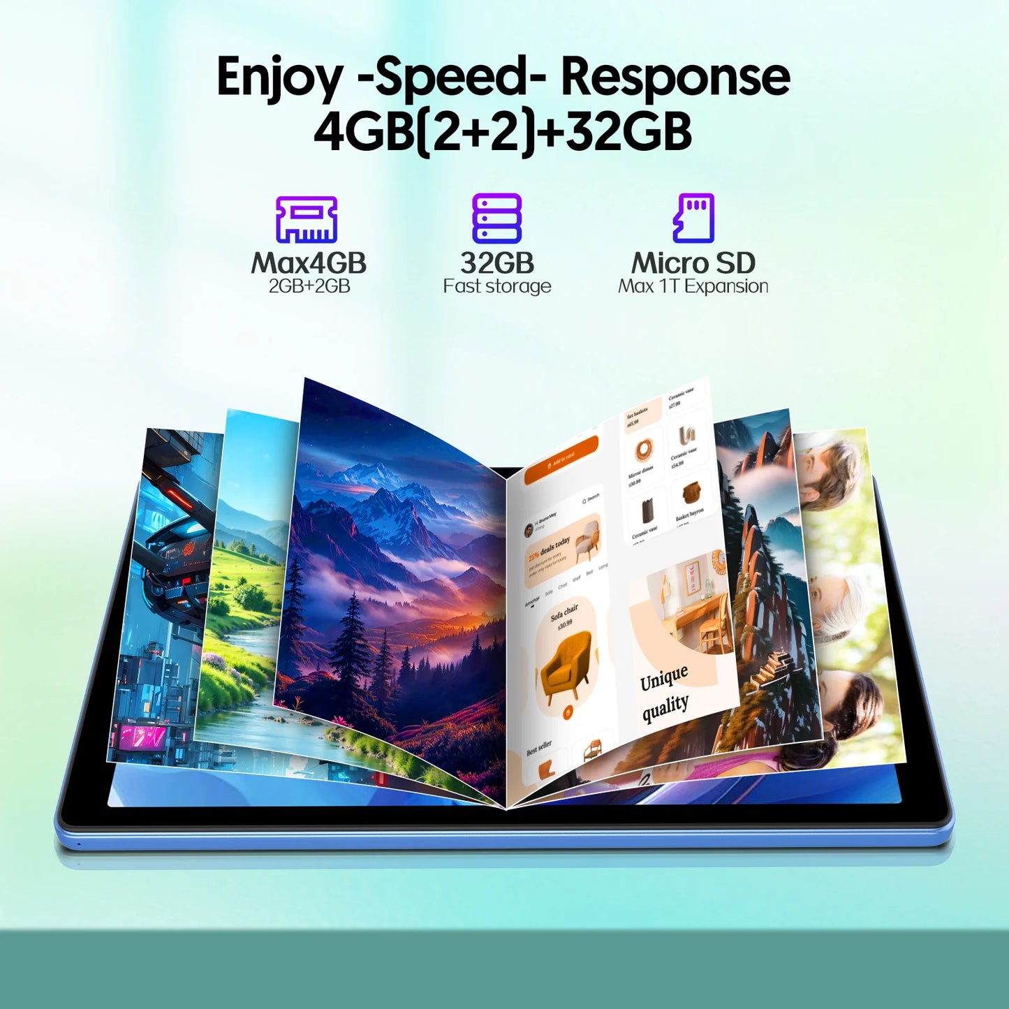BAKEN 10-inch Android Tablet, 4GB (2g+2g memory expansion) RAM+32GB ROM