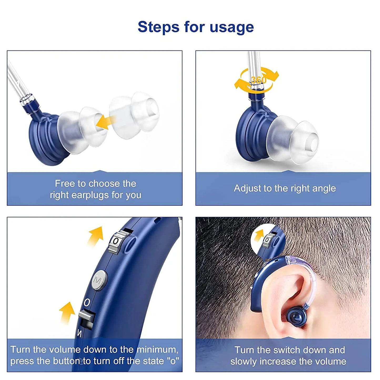 Invisible Behind-The-Ear Hearing Aids, Adjustable Volume