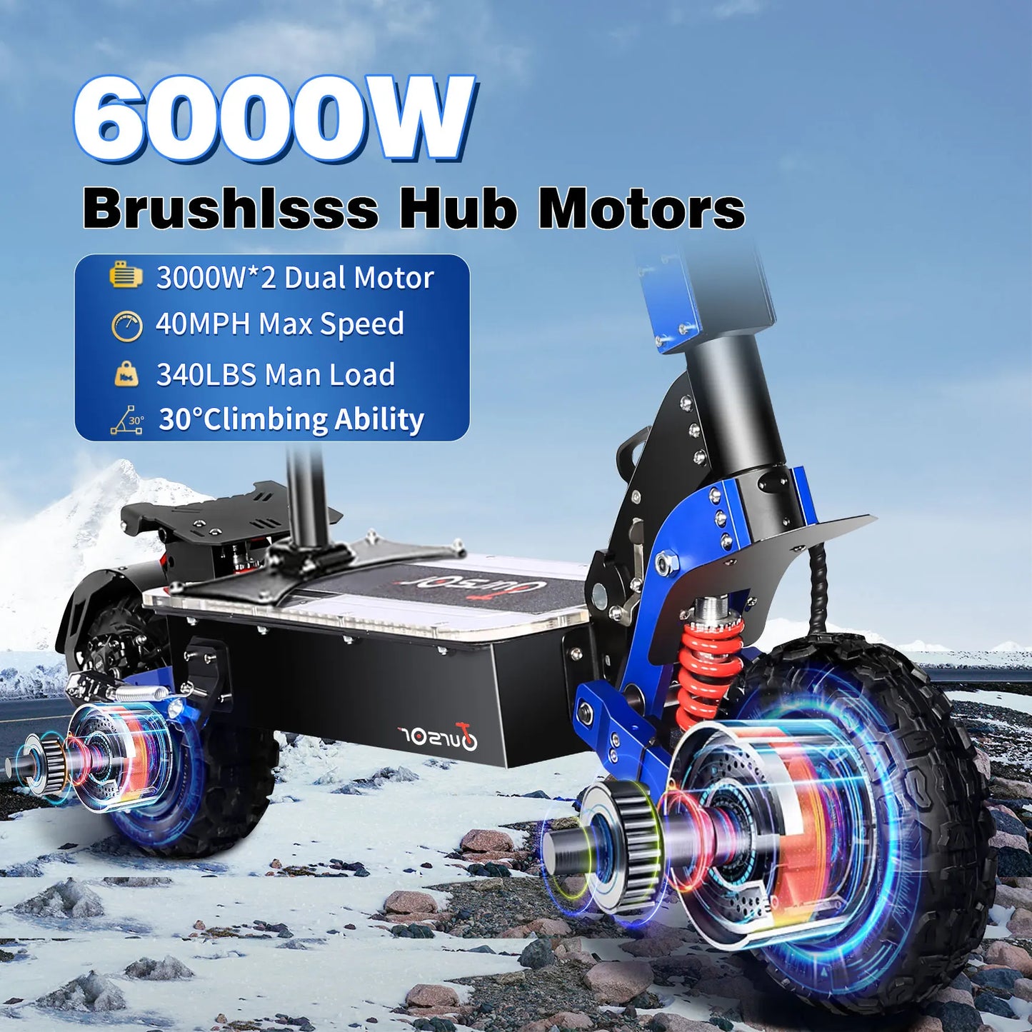 MAKOU E8P 6000W Dual Motor 60V 40AH Electric Scooter 11" Tires