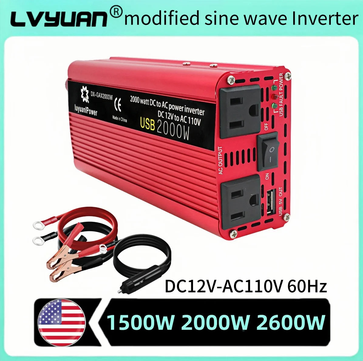 Foval AC110V Power Inverter DC/AC 12V to 120V Car Inverter