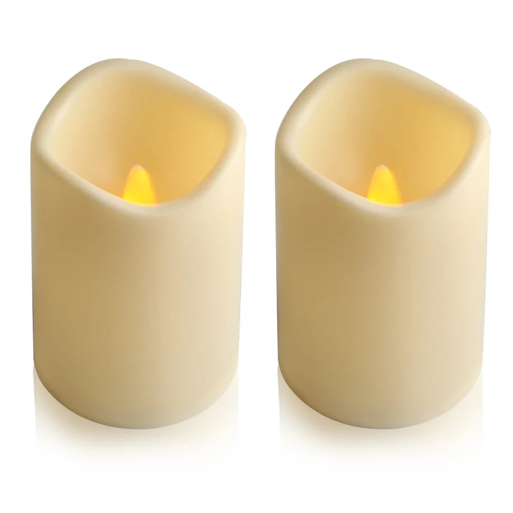 2PCS Flickering Flameless Resin Pillar LED Candle Lights