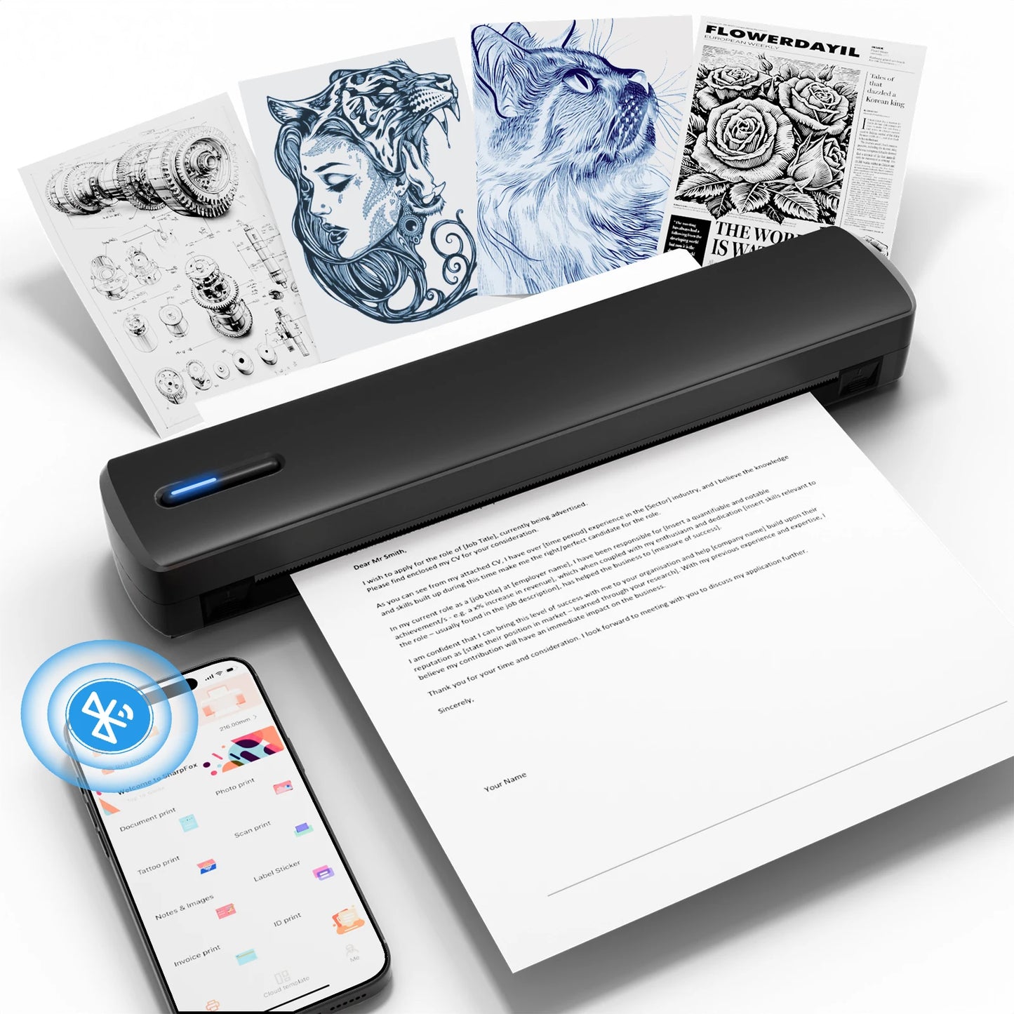 Portable A4 Thermal Printer Inkless Wireless C80 300DPI