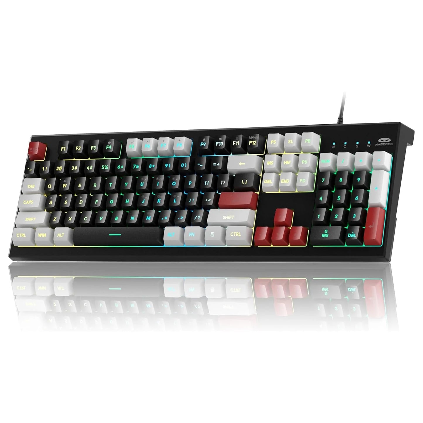 MageGee Creamy Keyboards,K2 Classic Keyboard Wired RGB Backlit 104 Keys Waterproof Ergonomic Keyboard, PC Keyboards for PC/laptop