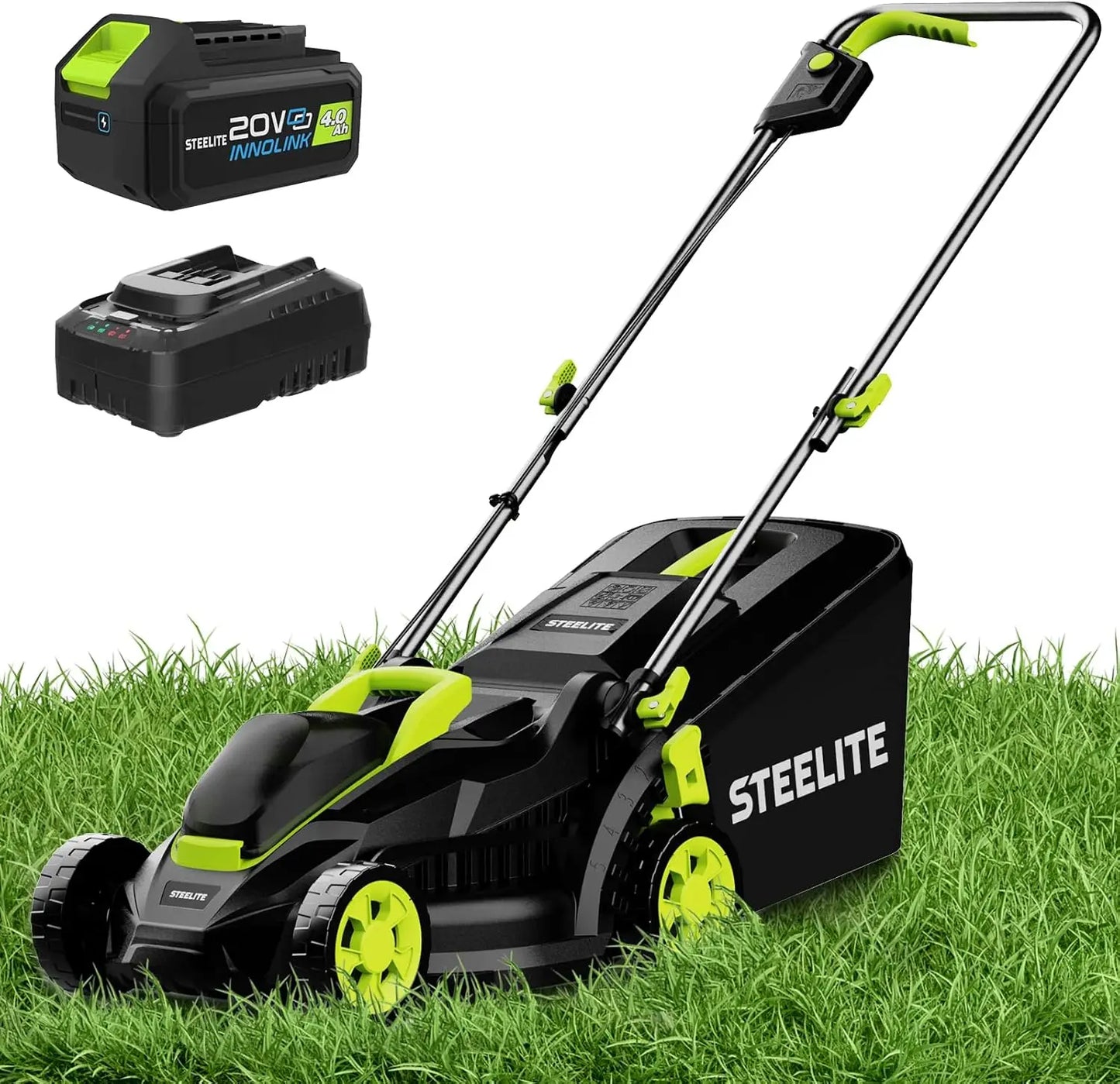 STEELITE 13-Inch Cordless Lawn Mower, 21V 4.0Ah Electric Mower