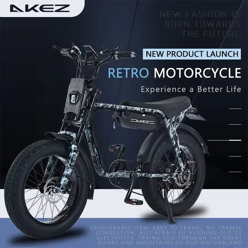 E-bike AKEZ-ZX 750W motor 48V 13AH battery, 20-inch fat tires