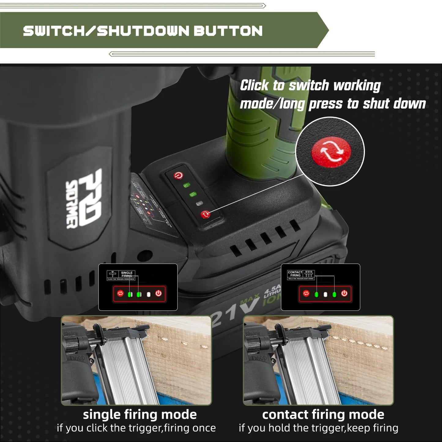 PRO STORMER 21V Electric Nail Gun, Brushless Nailer