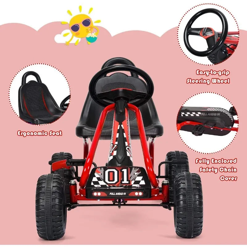 Costzon Go Kart for Kids, 4 Wheel Pedal Powered Electric Scooter