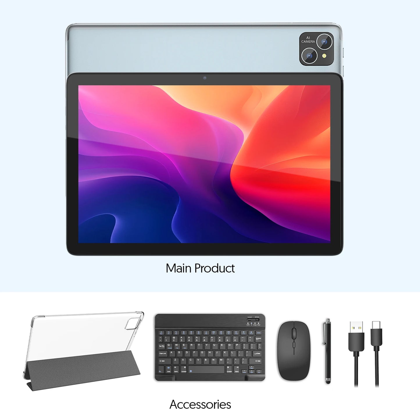 BAKEN Android 14 Tablet with keyboard, mouse