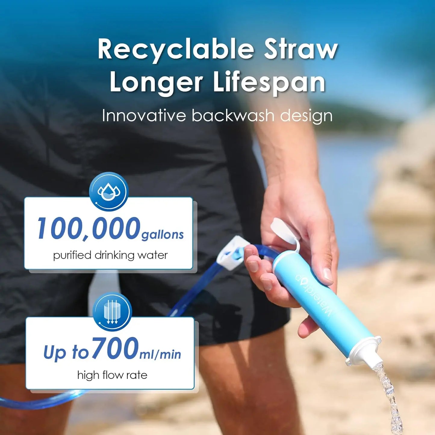 Waterdrop Gravity Water Filter Straw, Water Purifier Survival