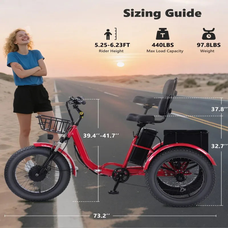 BROOBEY 48V500W Electric Tricycle for Adults Brushless Motor Folding