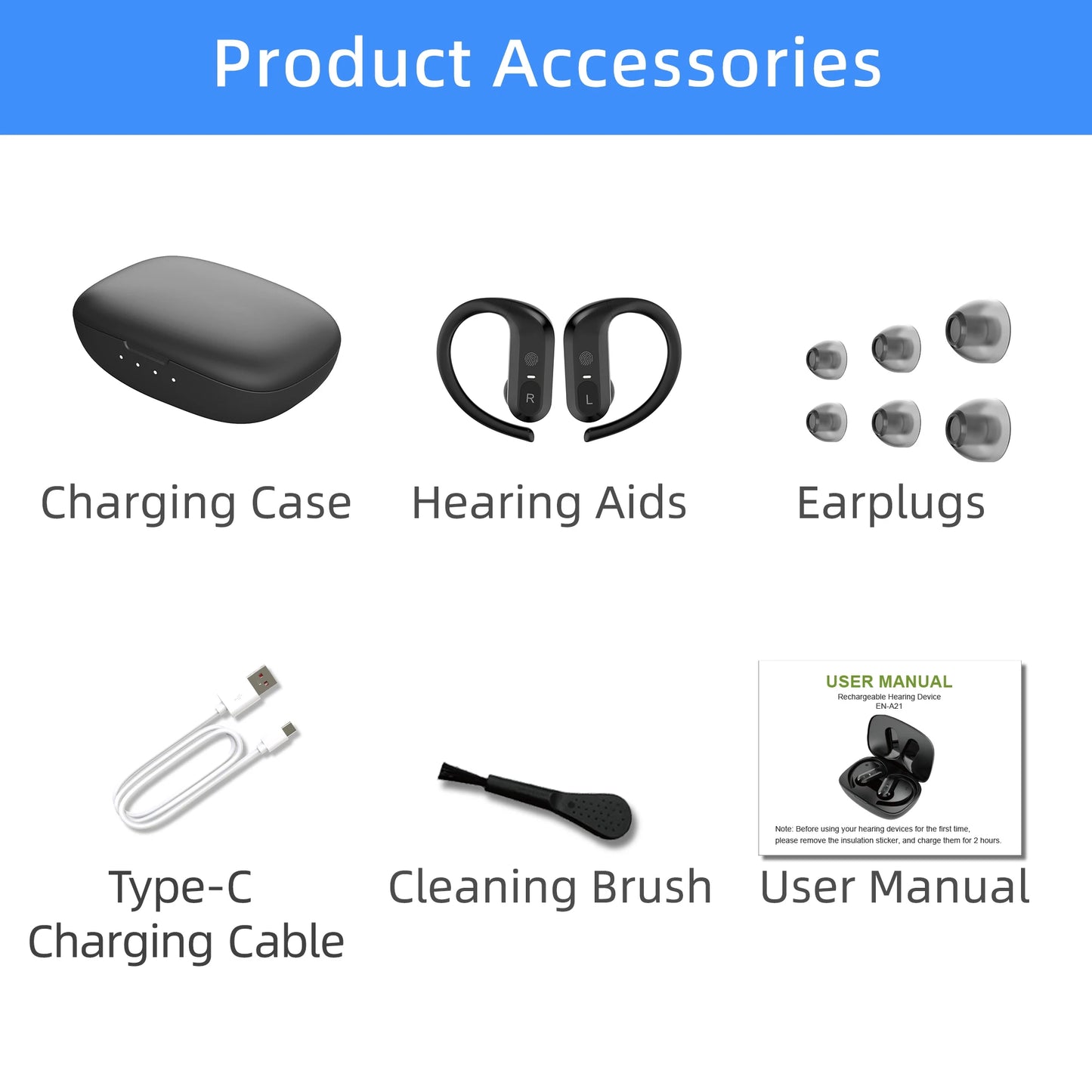 BTE Wireless hearing aids headphones rechargeable