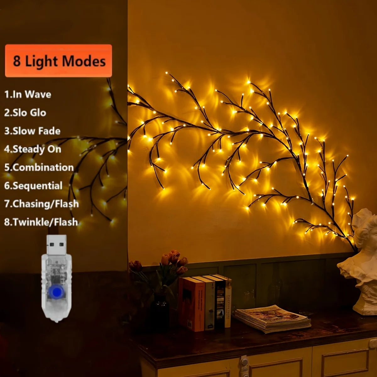 1 Piece USB Powered Willow Vine Fairy Lamp - Bendable
