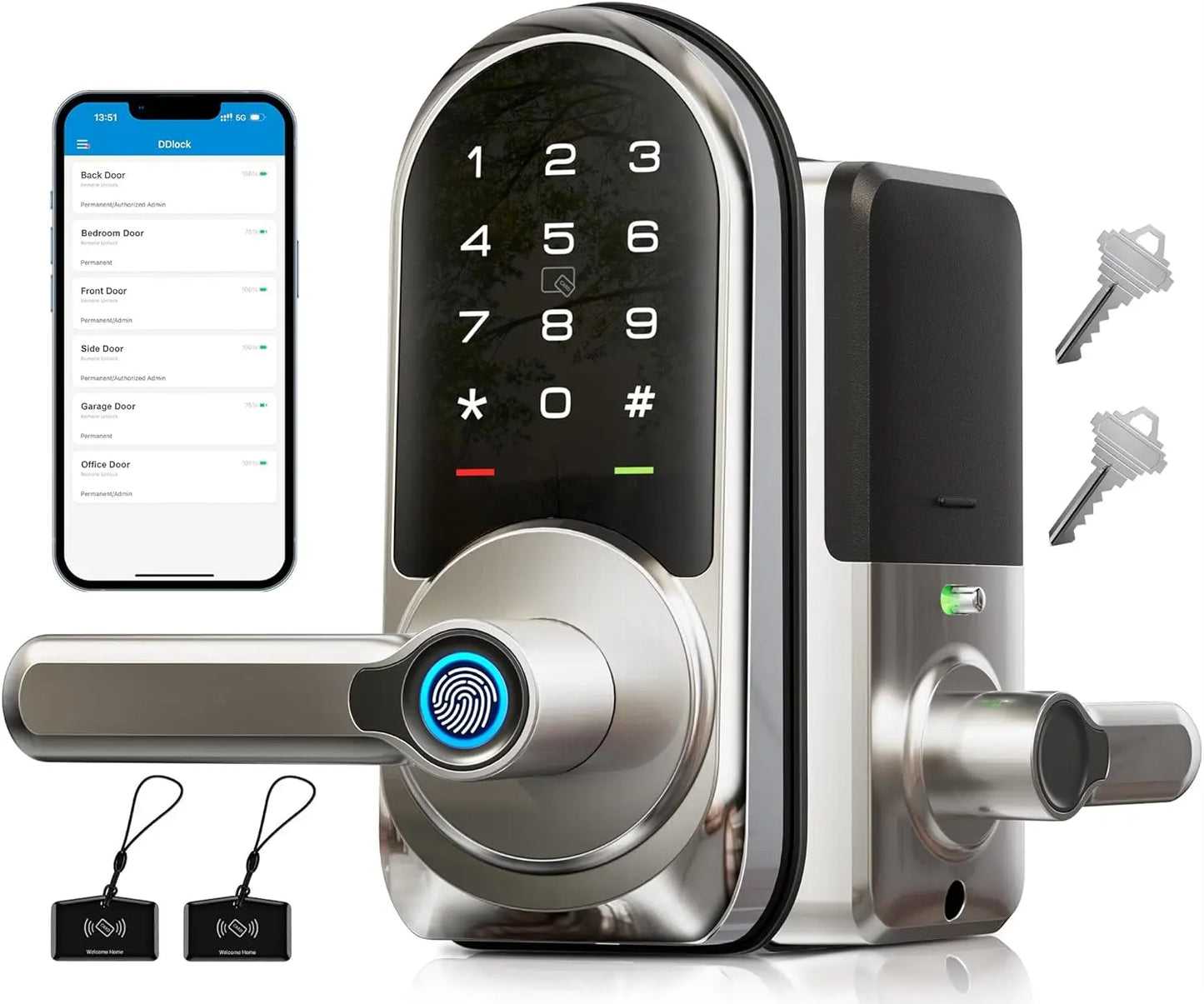 Veise RZ09 Smart Lock, 7-in-1 Keyless Entry with Handle Set
