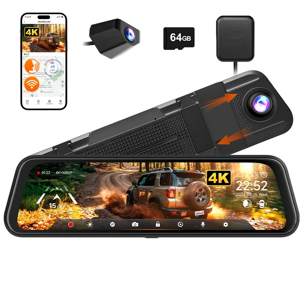 WOLFBOX M40 Dash Cam 4K+1080P With Voice Control