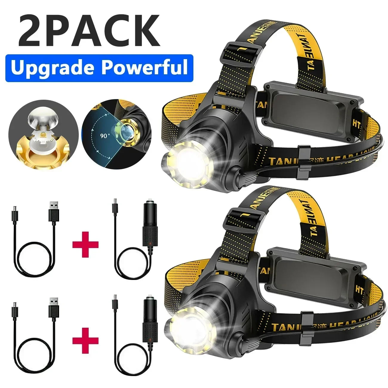 LED Headlamp Rechargeable Head Torch Zoom