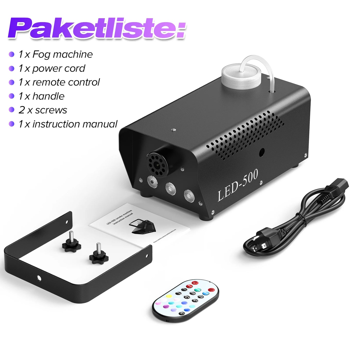 U'King 500W Smoke Machine RGB 3 LED Mixed Color Fog Machine