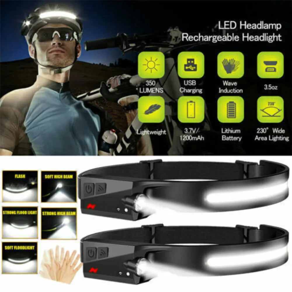 2PCS COB LED Headlamp Headlight Torch Work Light Bar