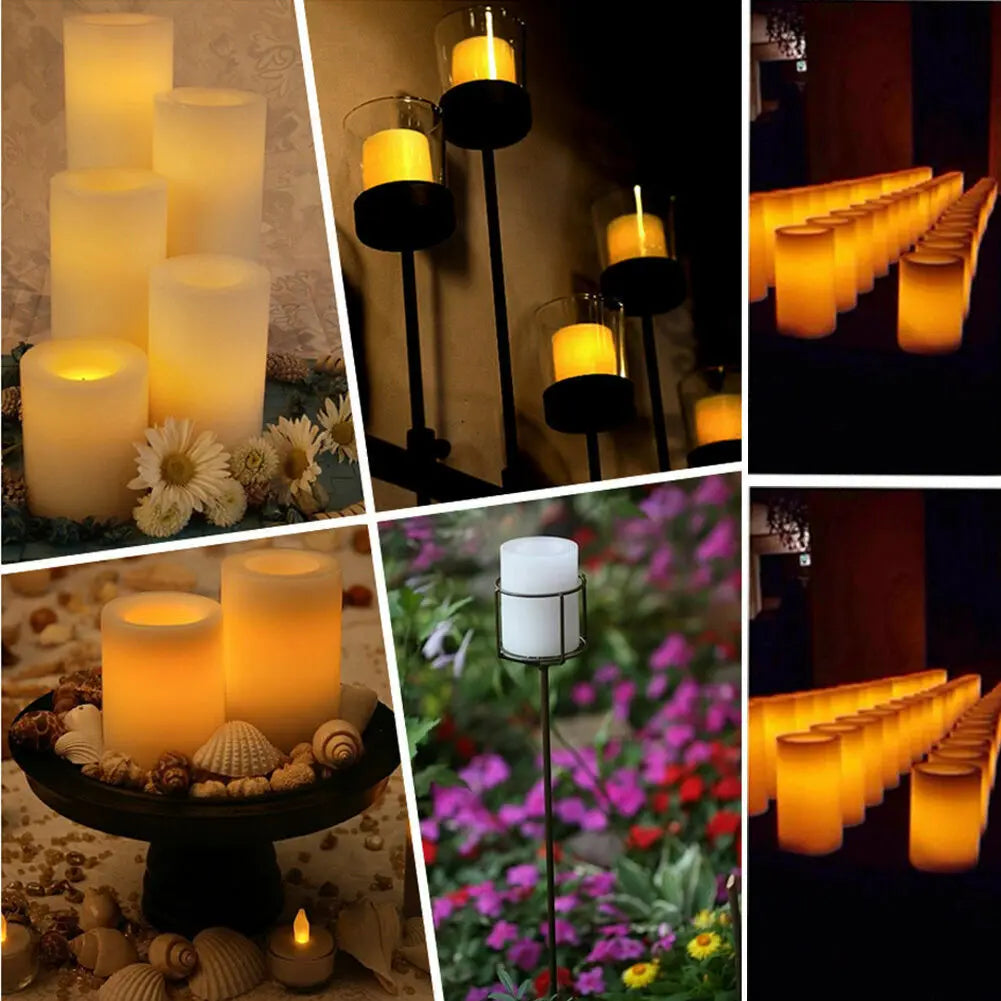 2PCS Flickering Flameless Resin Pillar LED Candle Lights