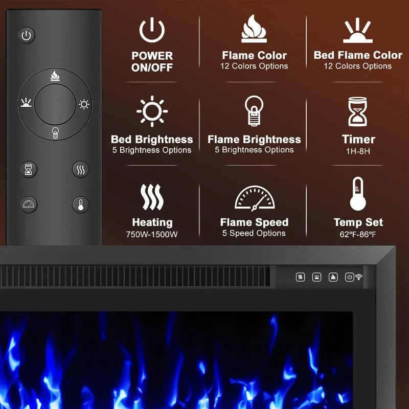 60" Electric Fireplace - Recessed and Wall Mounted