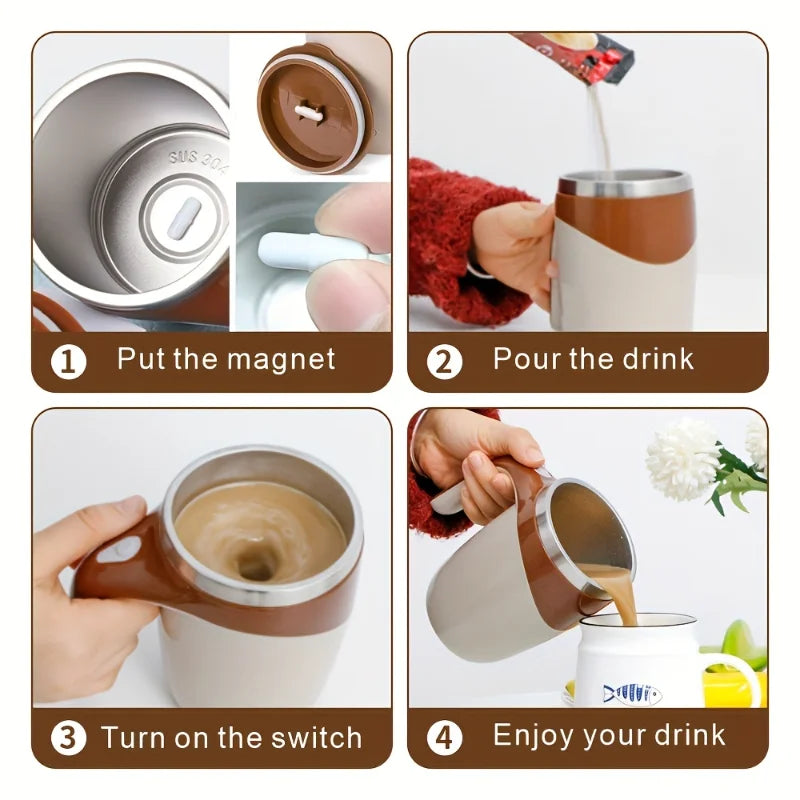 C0012 Magnetic Rotary Coffee Cup - Large Capacity, Auto Mixing