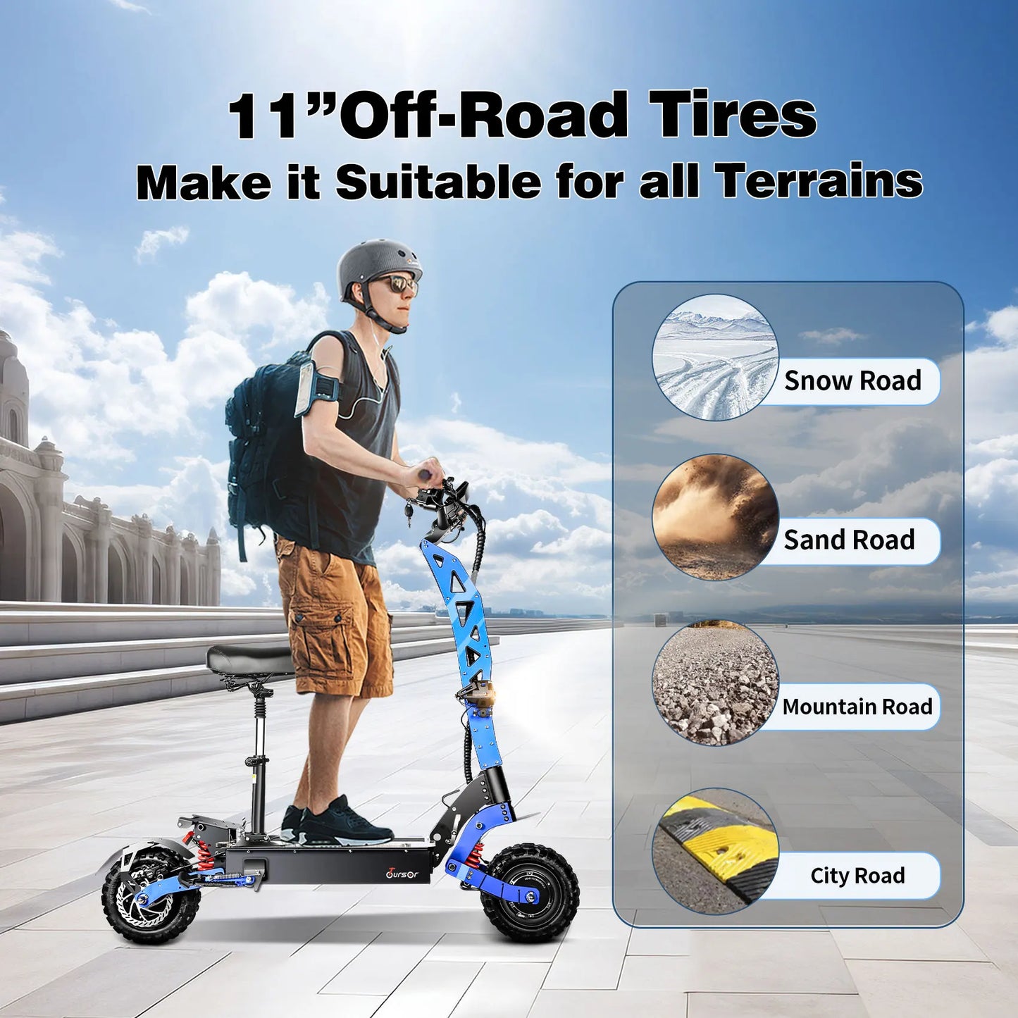 MAKOU E8P 6000W Dual Motor 60V 40AH Electric Scooter 11" Tires