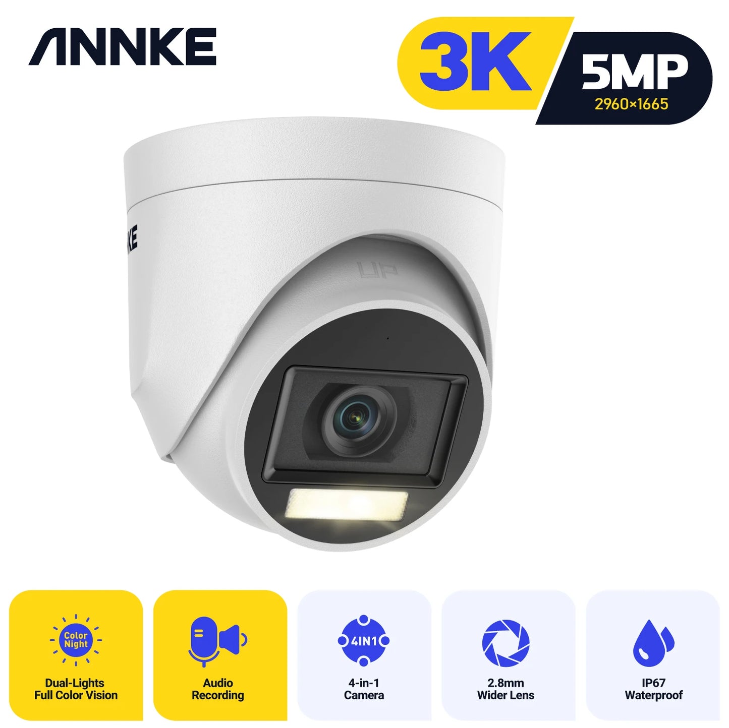 ANNKE 5MP Analog HD Camera Smart Light Video Surveillance Cameras 5MP Bullet 2.8 mm Indoor Outdoor Weatherproof Security Cameras