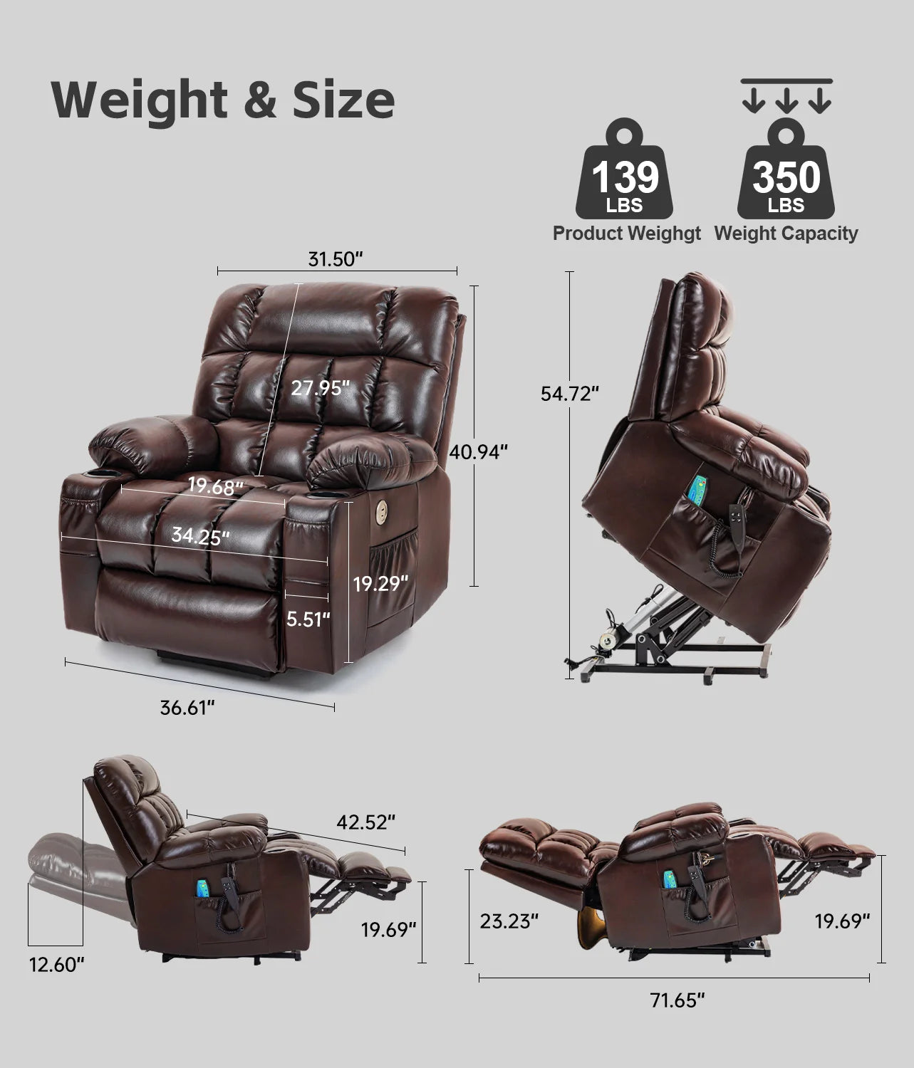 Recliner Chair Dual Motor Massage & Heat