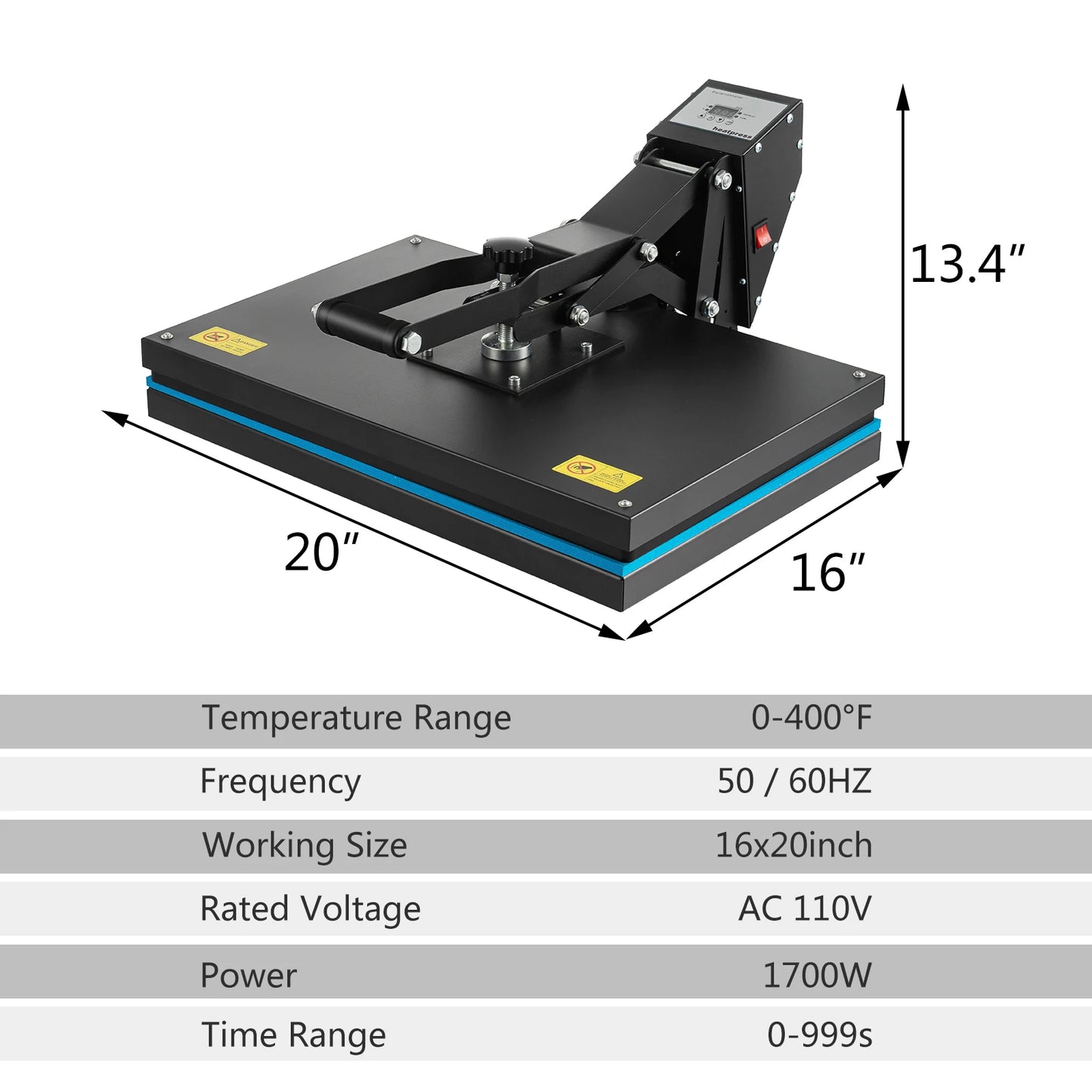 Clamshell Heat Press Machine 1700W 16x24''