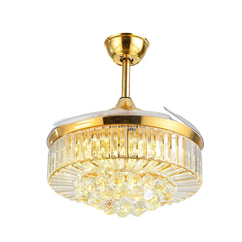 Bymaocar 42" Invisible LED Ceiling Fan Light Crystal Retractable Chandelier Lamp W/Remote