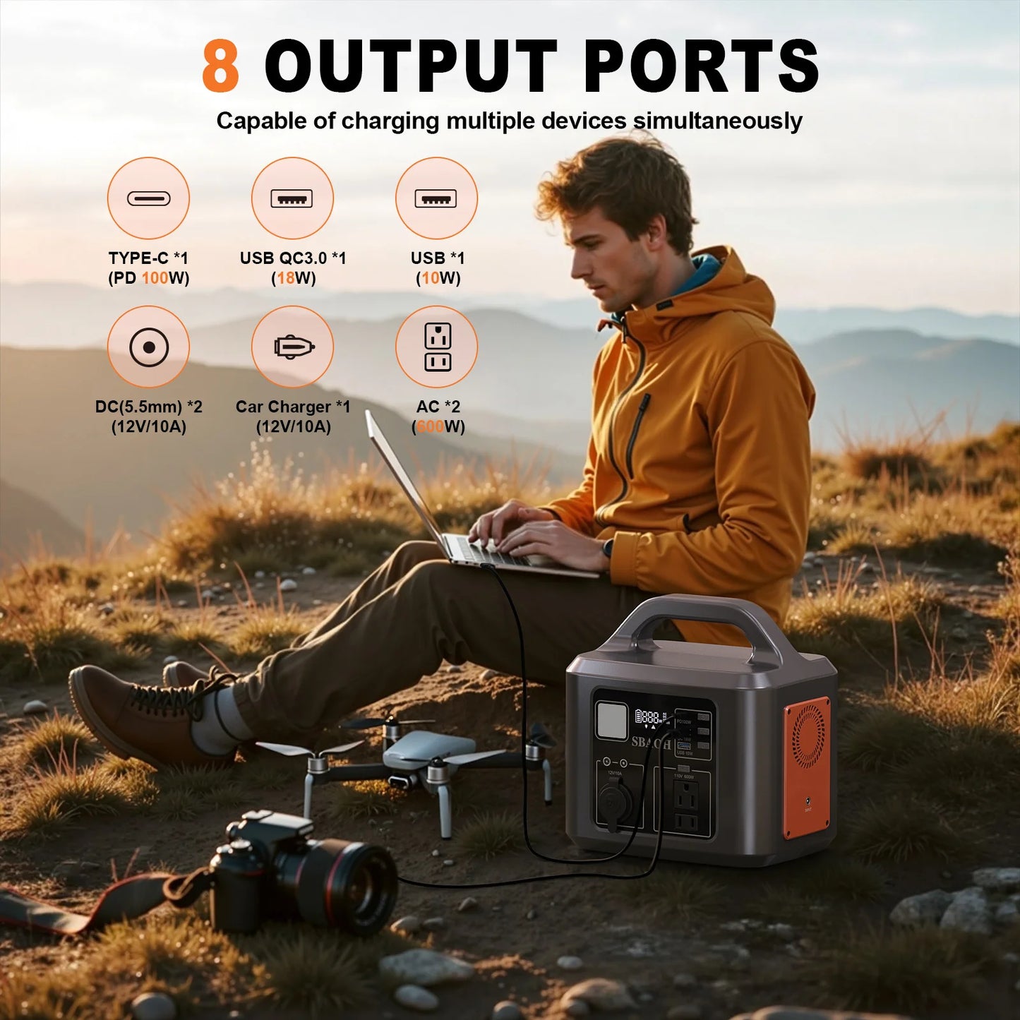 SBAOH 538.7Wh 600W Portable Outdoor Power Station